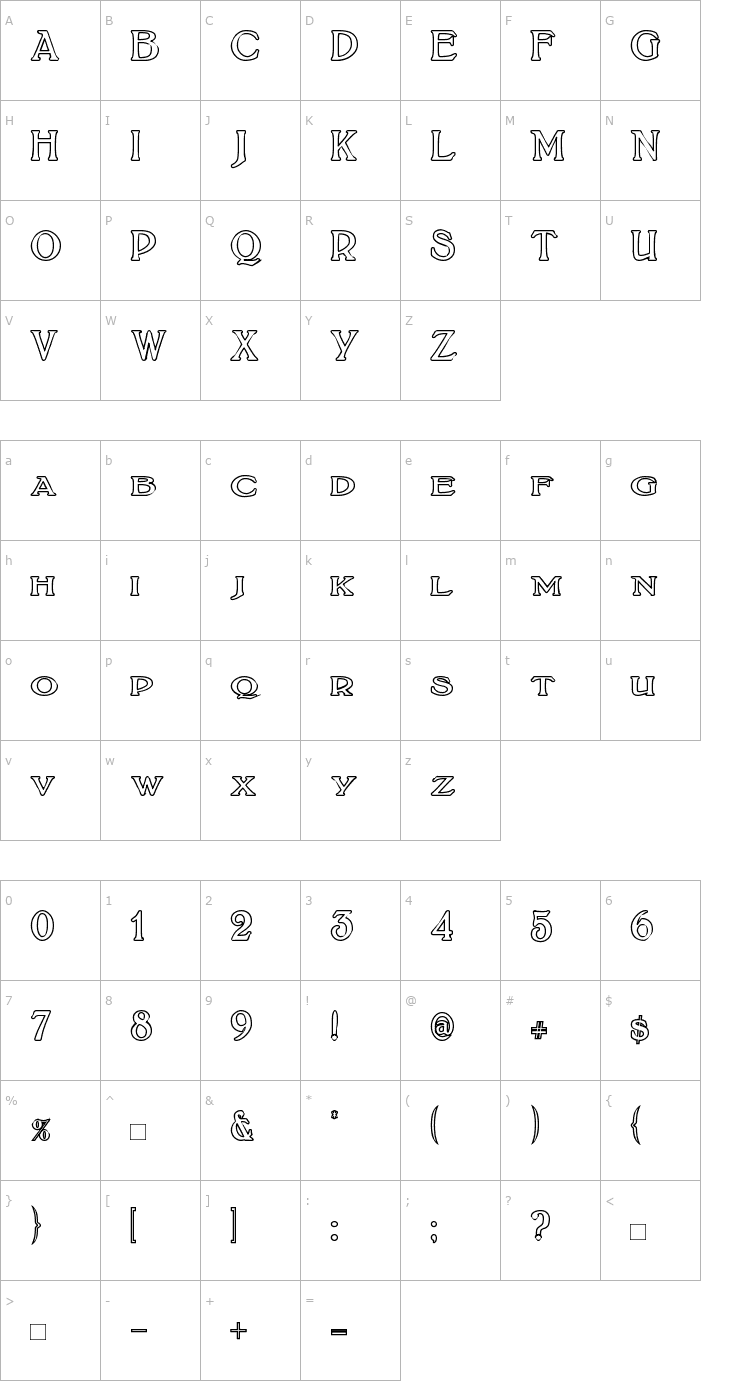 Character Map BoltonTitlingOutline Font