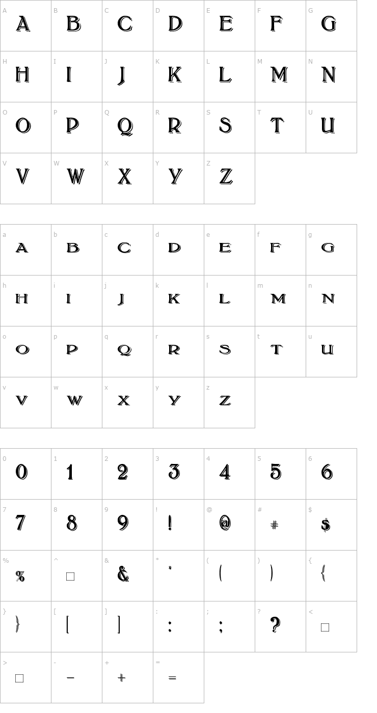 Character Map BoltonTitlingShadowed Font