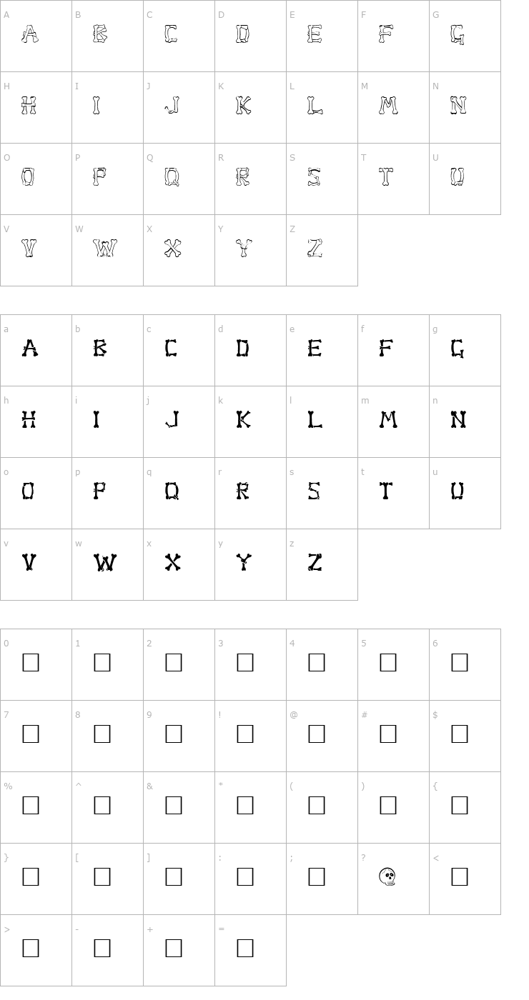 Character Map Bone Regular Font