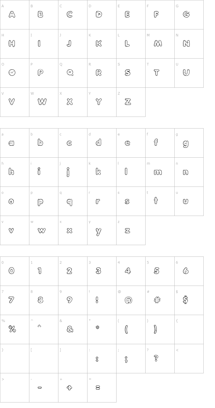 Character Map Boneca de Pano Font