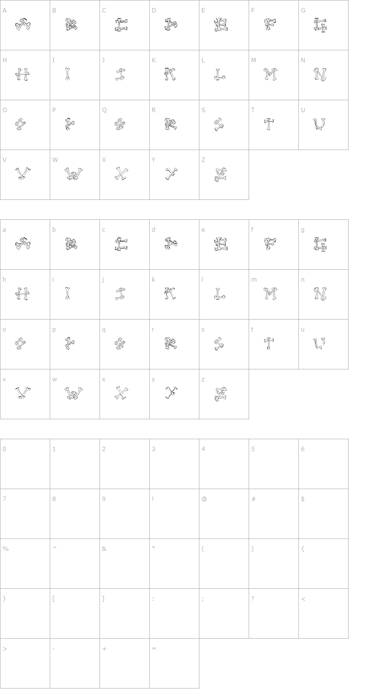 Character Map Bones 2 Font