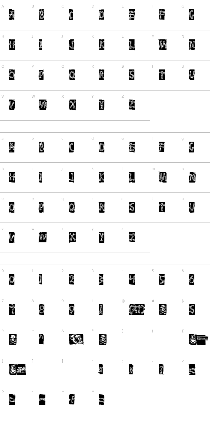 Character Map Bones Font