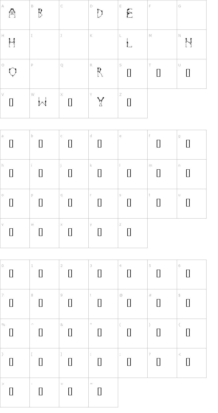 Character Map Boneyard Font