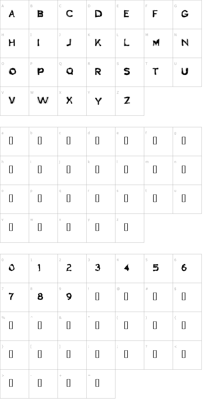 Character Map Boogaloo 1.0 Font