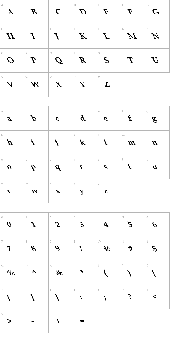 Character Map Book Antiqua Bold Extreme Lefty Font