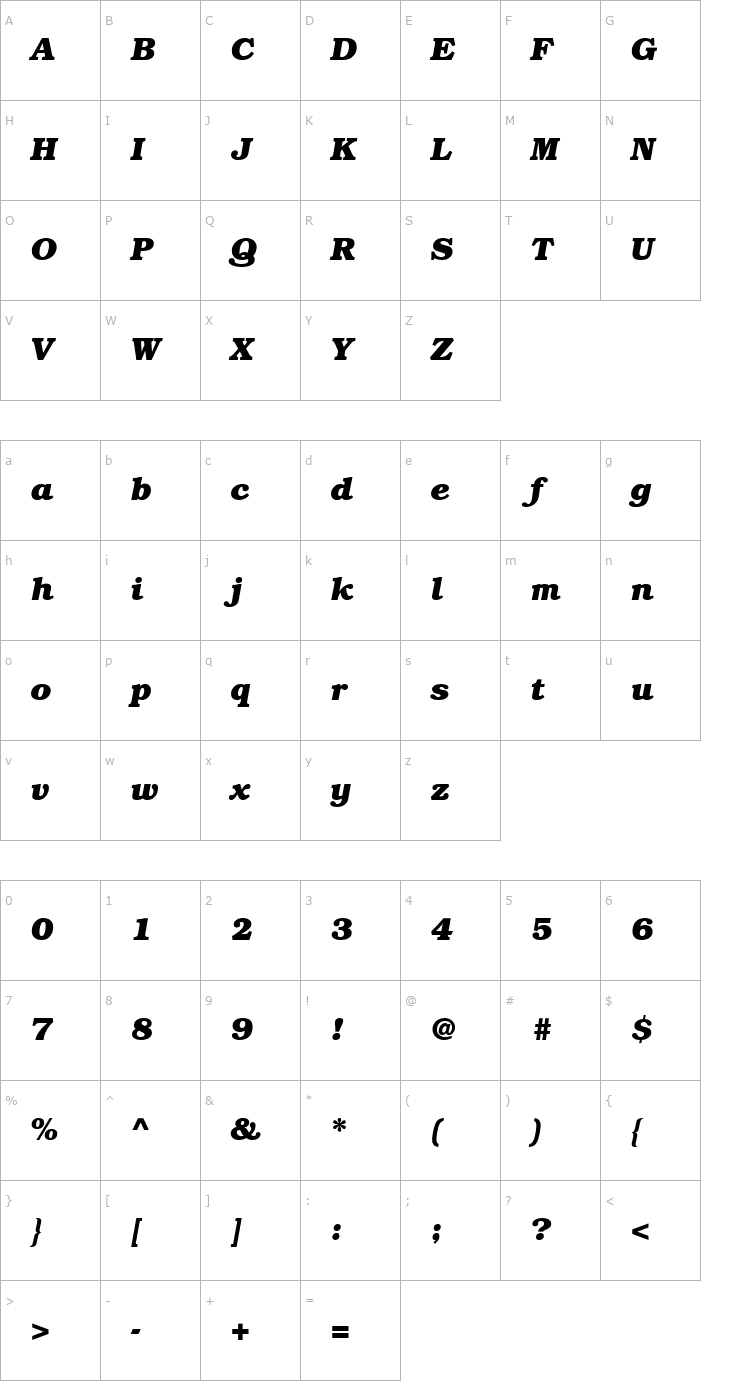 Character Map Bookman Black SSi Normal Font