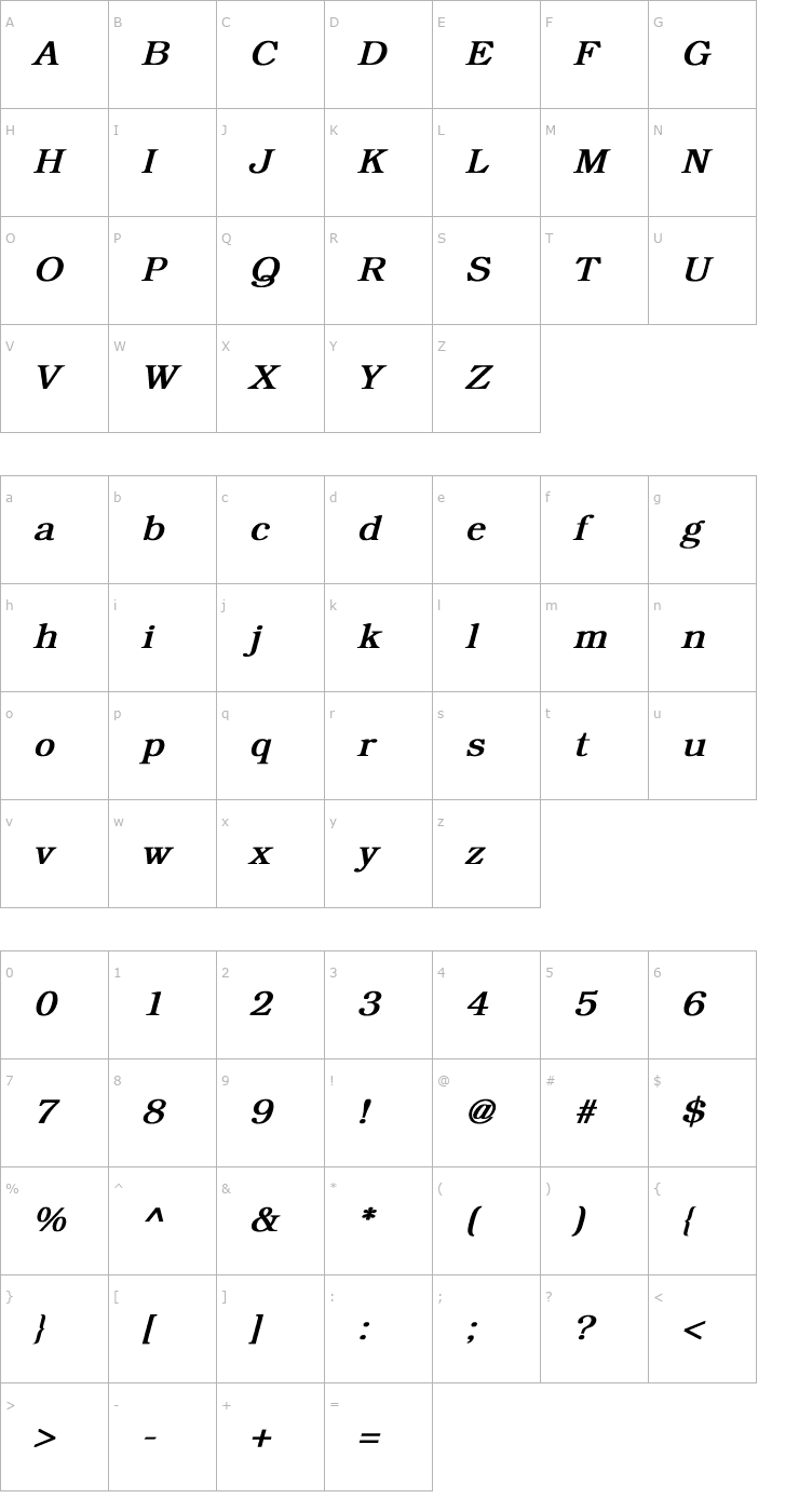 Character Map Bookman Bold Italic Font