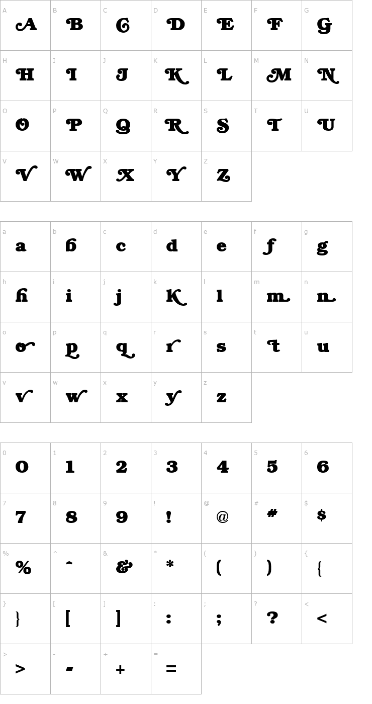 Character Map Bookman Bold Swash Bold Font