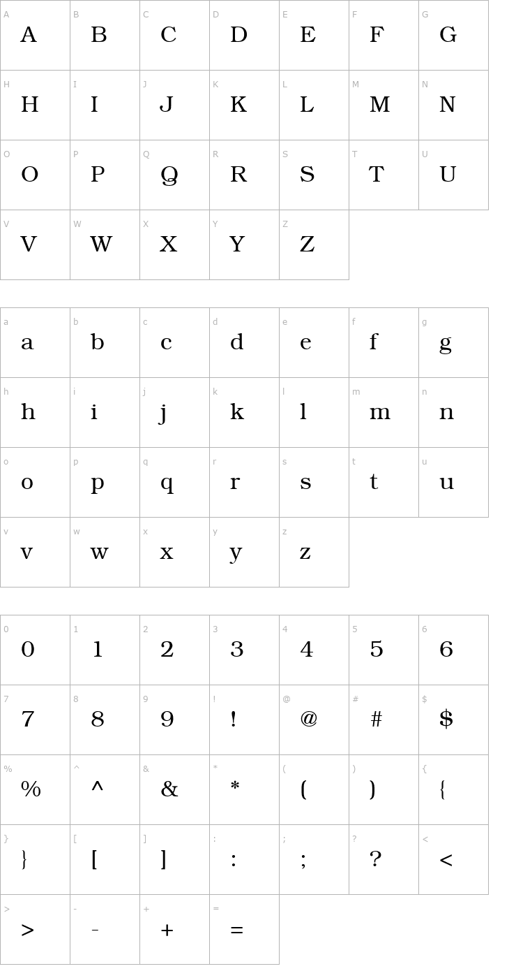 Character Map Bookman Light SSi Light Font