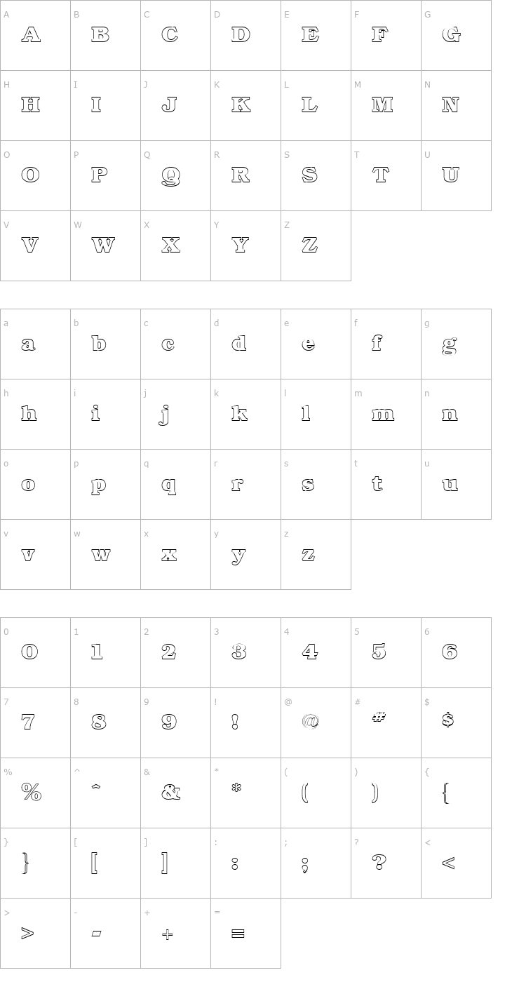 Character Map Bookman Outline Regular Font