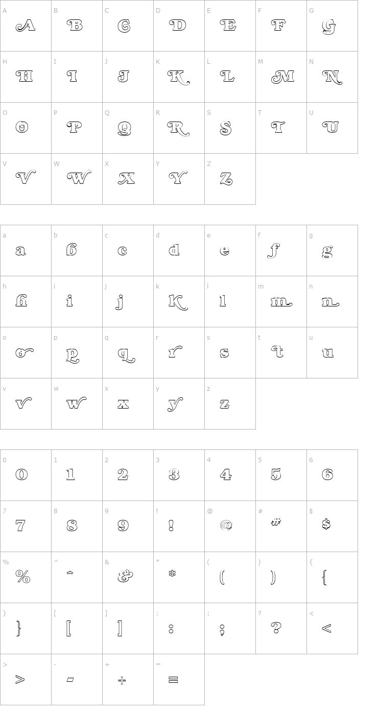 Character Map Bookman Outline Swash Regular Font