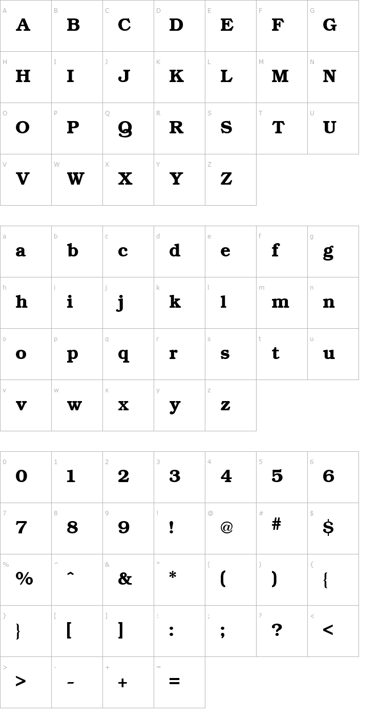 Character Map Bookman Regular Font