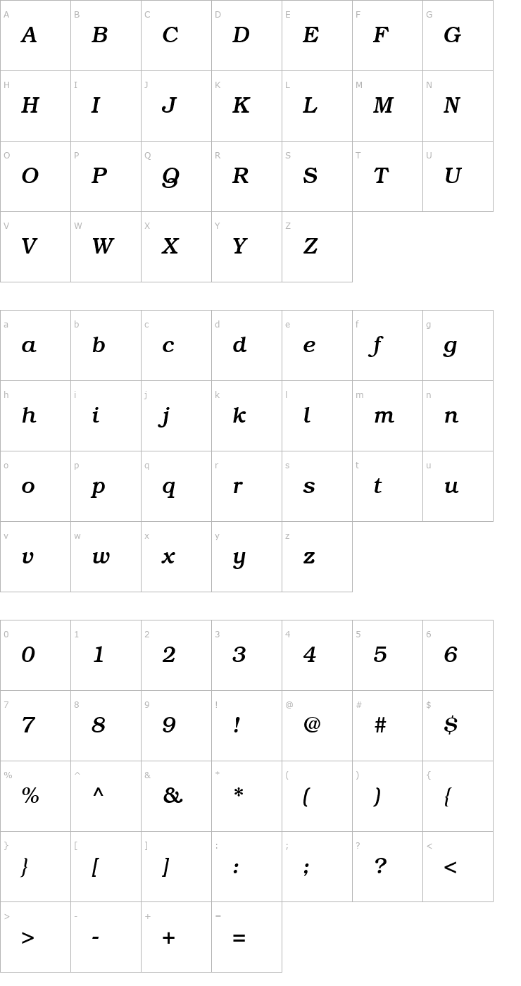 Character Map Bookman SSi Italic Font