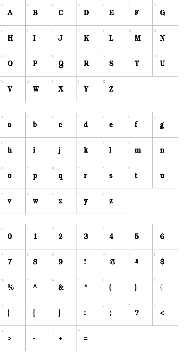 Character Map BookmanDemiCondensed Font