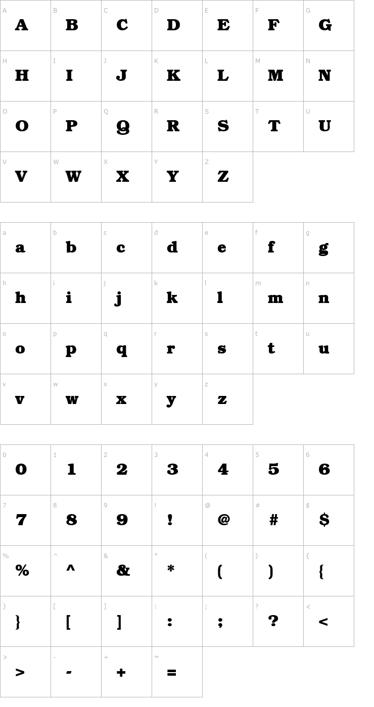 Character Map BookmanHeavy-Regular Font