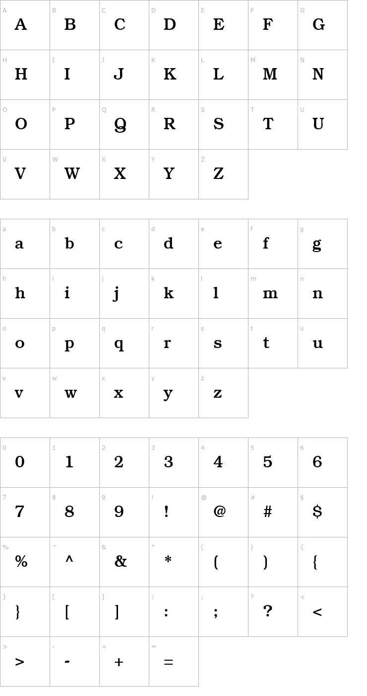 Character Map BookmanMedium-Regular Font