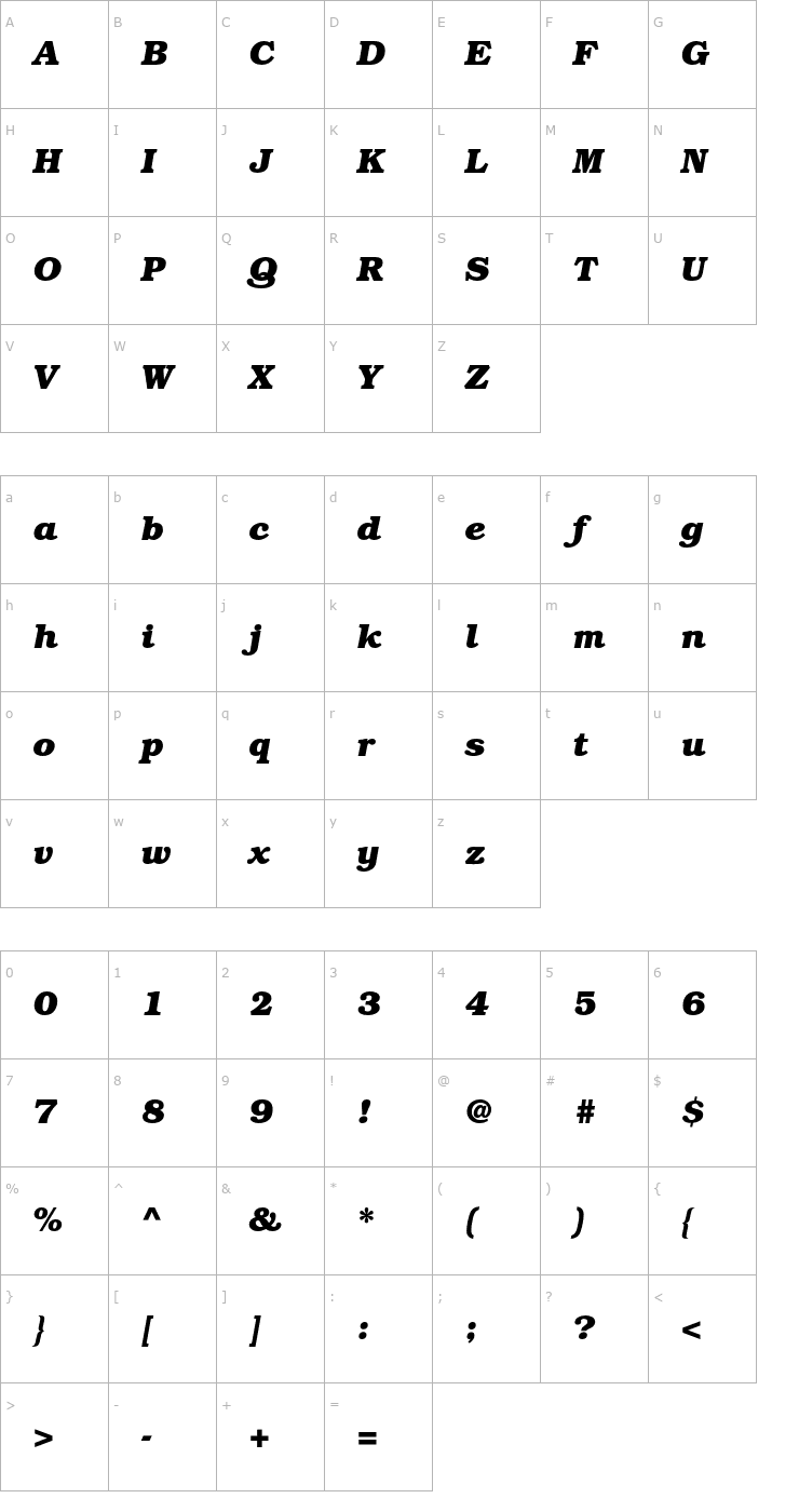 Character Map BookmanStd-BoldItalic Font