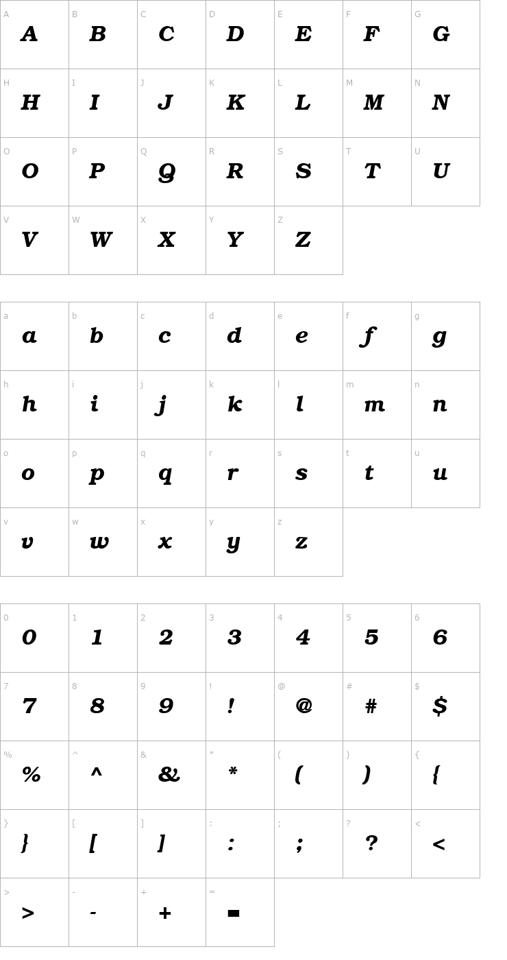 Character Map Bookplate BoldItalic Font