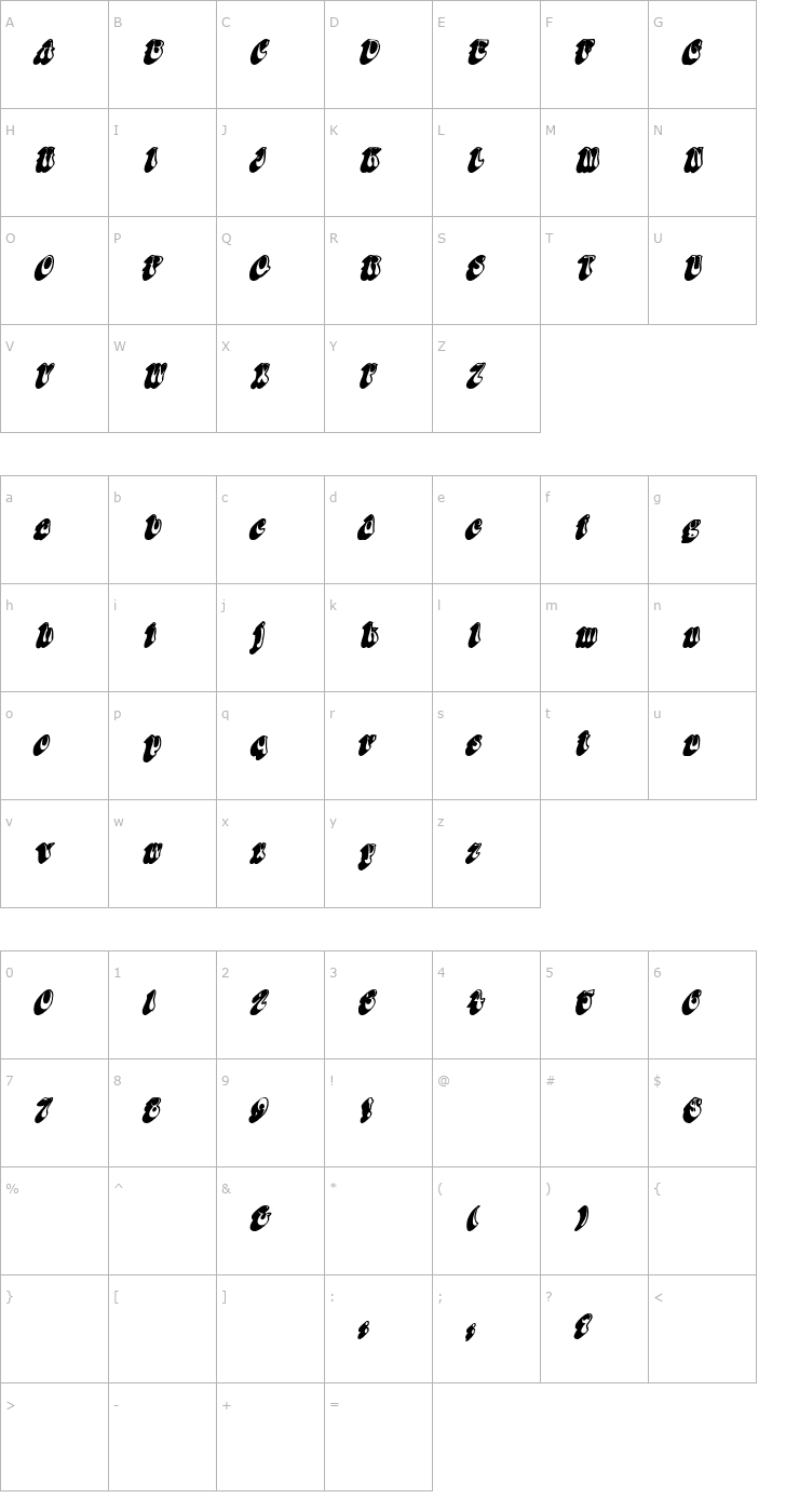 Character Map BoopShadow Bold Italic Font