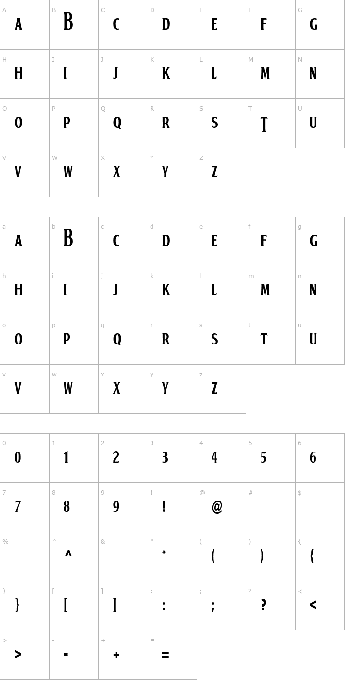 Character Map BOOTLE Font