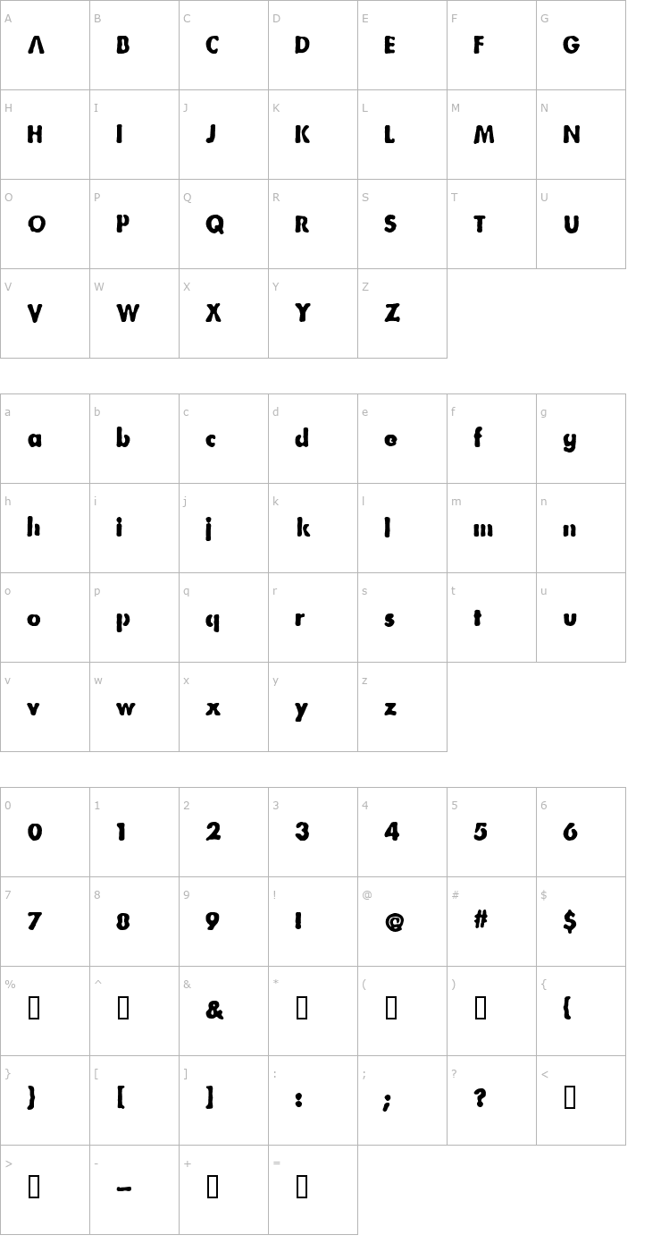 Character Map Bootleg Font