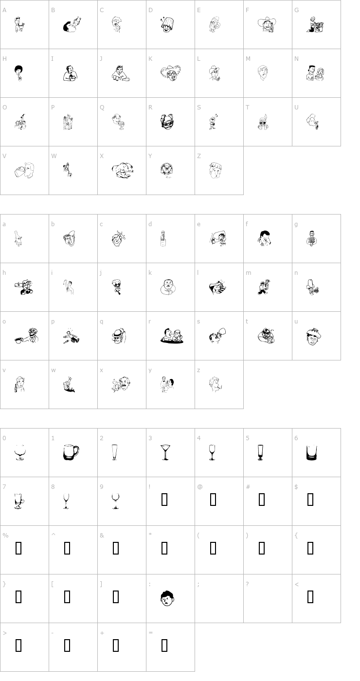 Character Map BoozeBats Font