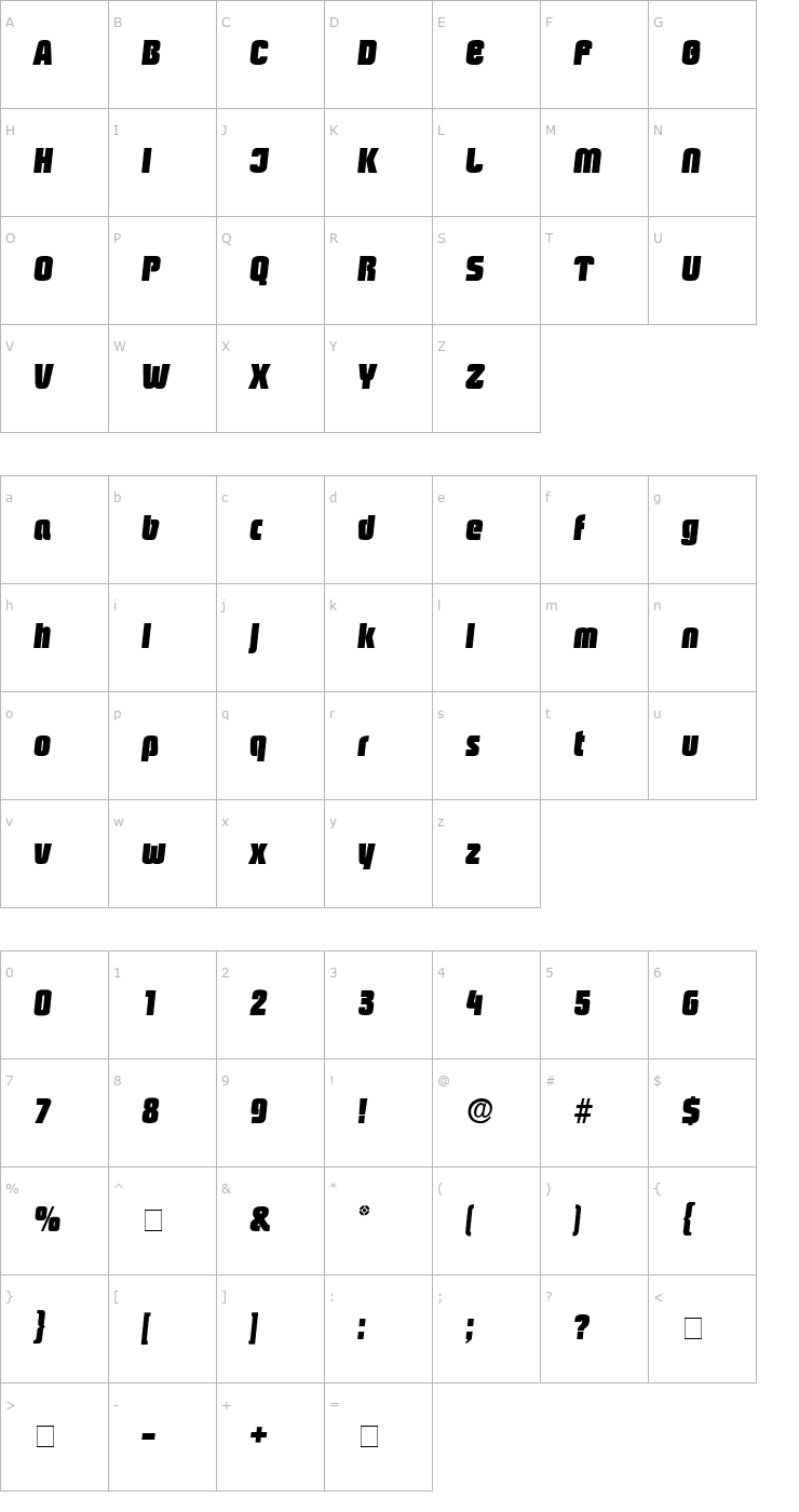 Character Map Boozle Display SSi Italic Font