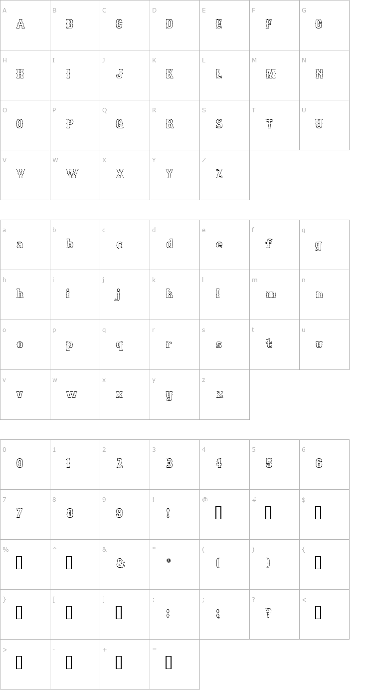 Character Map Bosox Outline Font