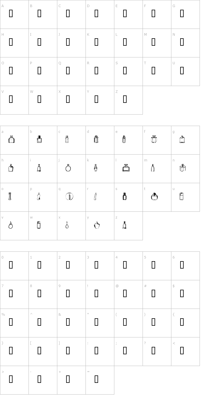 Character Map Botellas 2004 Font