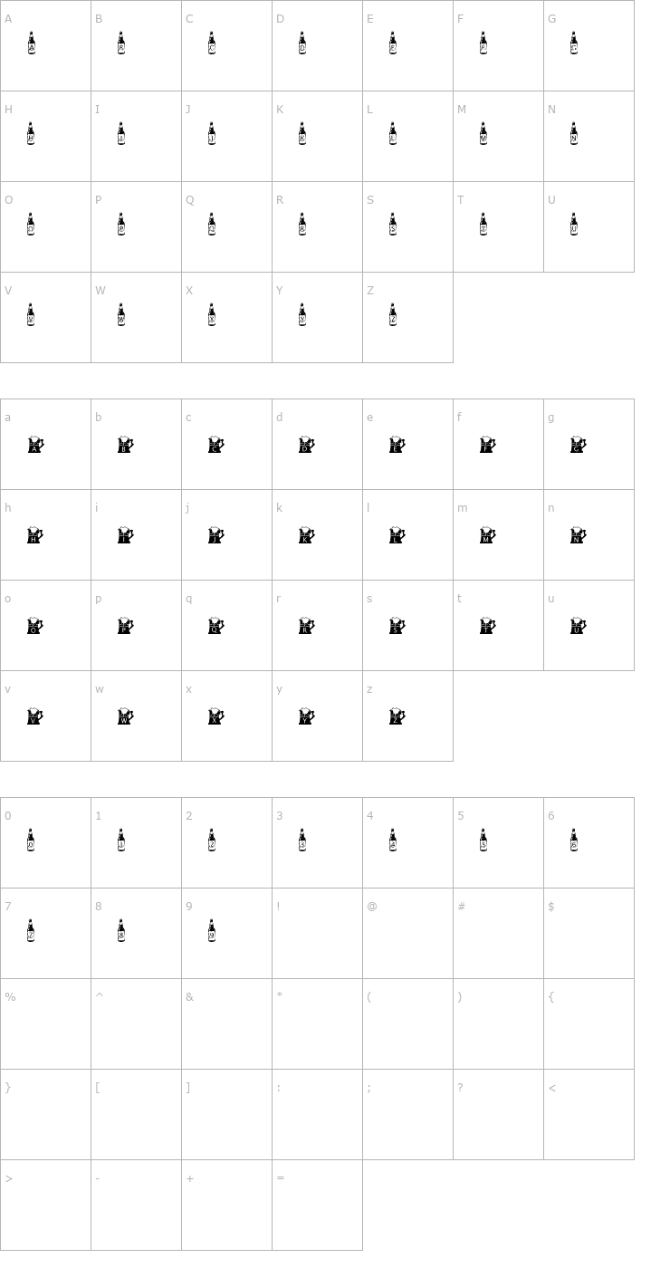 Character Map Bottoms Up! Font