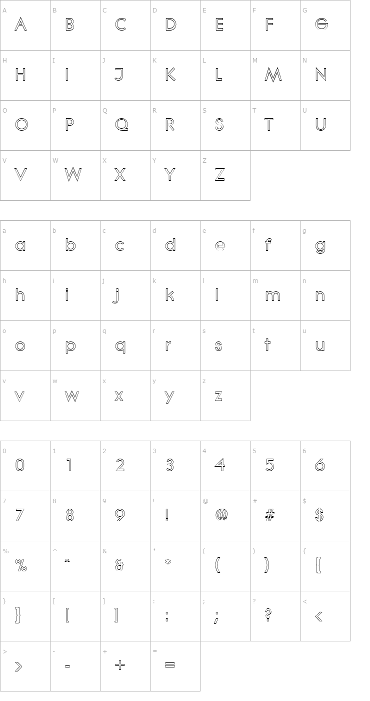 Character Map BradBeckerOutline-Bold Font