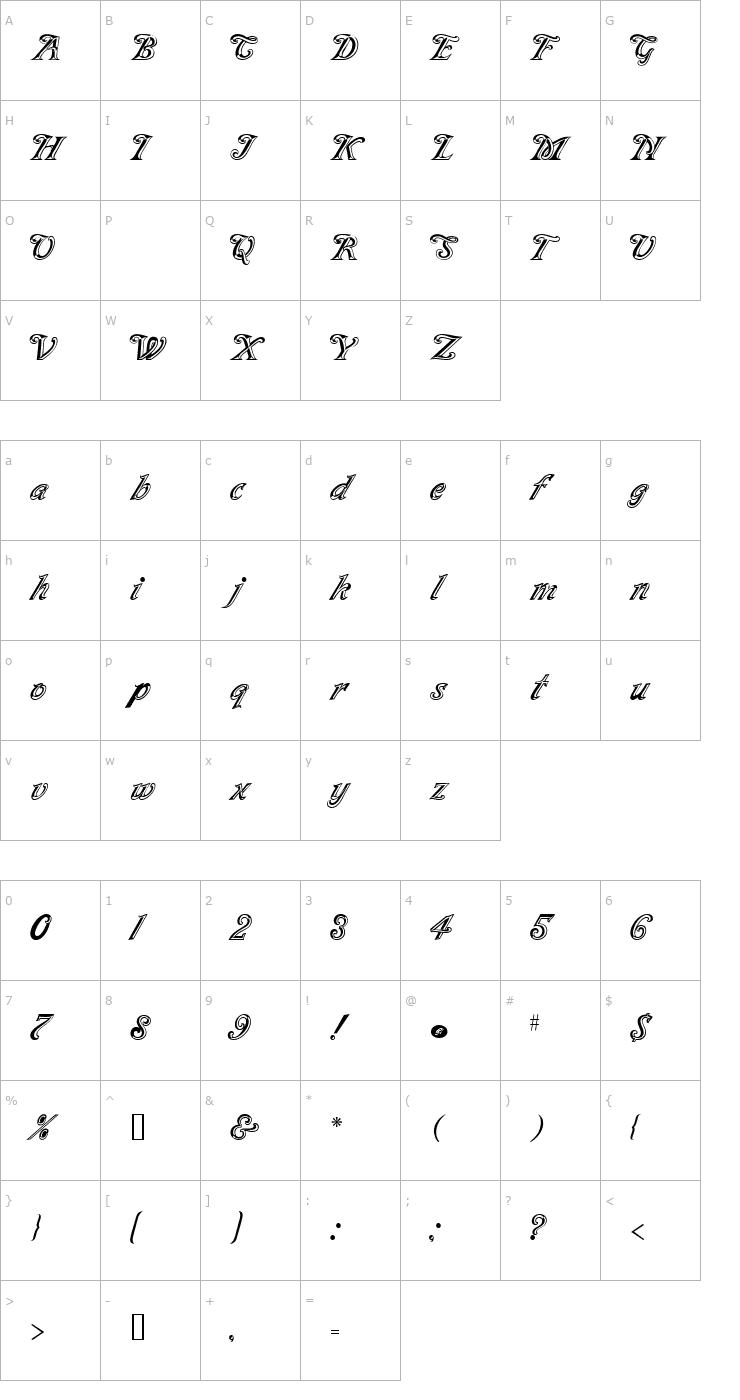 Character Map BraeburnScriptFacetsSSK Font