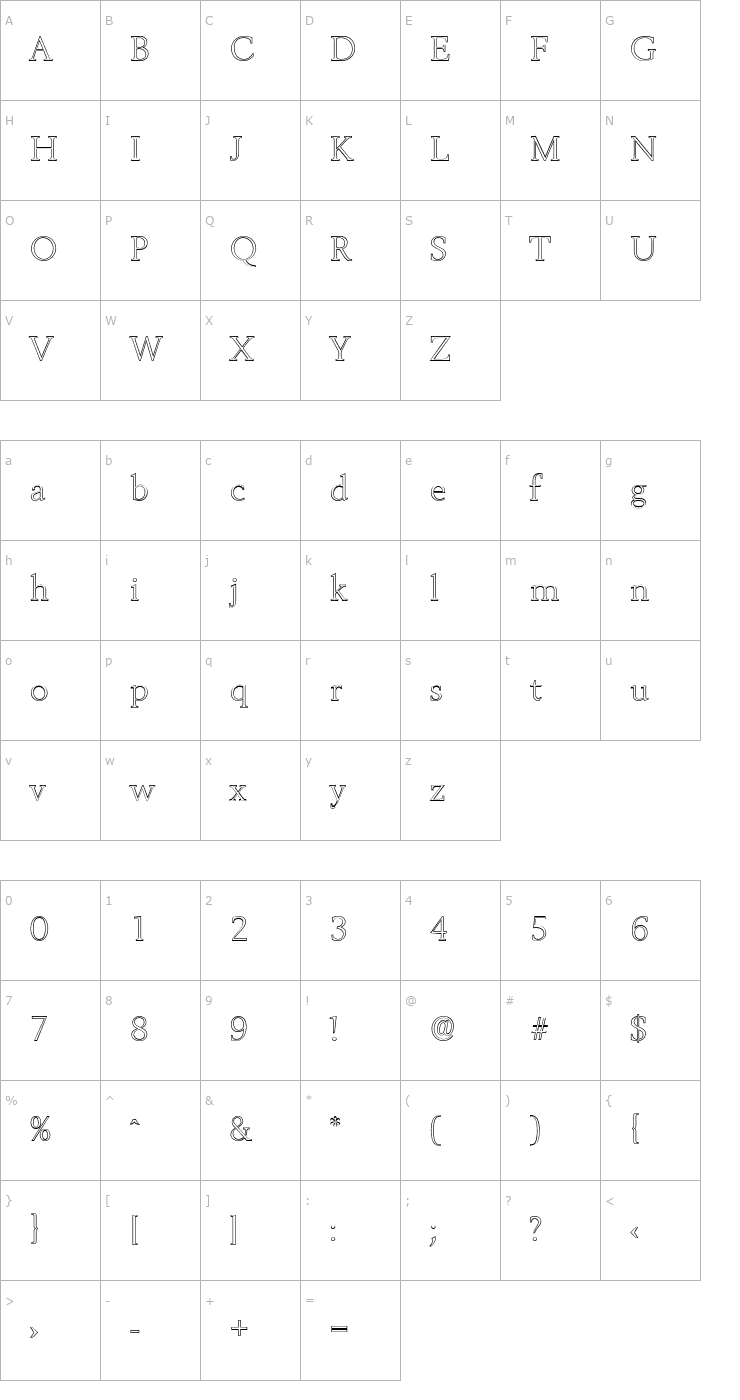 Character Map BrandonBeckerOutline-ExLight Font