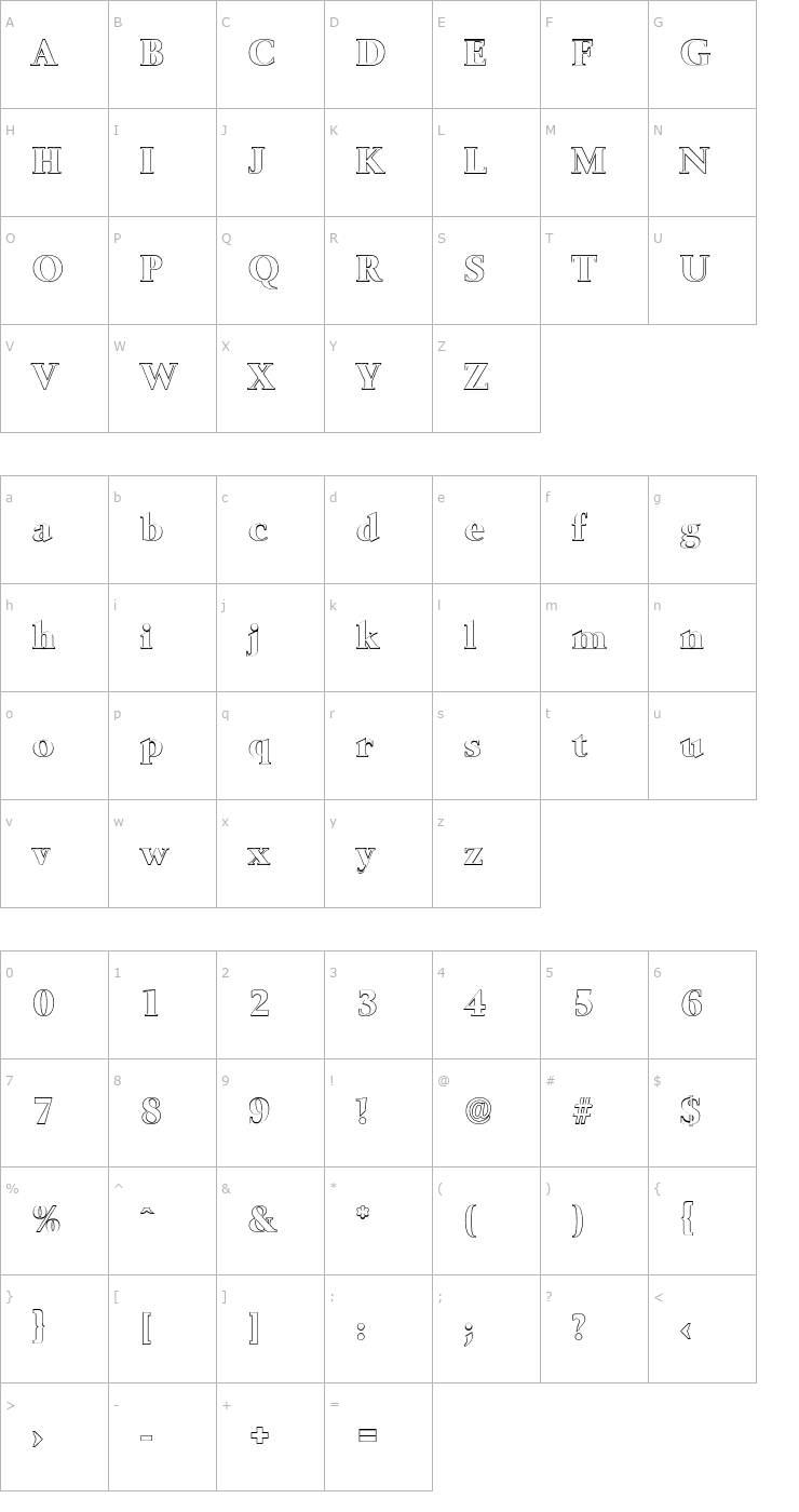 Character Map BrandonBeckerOutline-ExtraBold Font