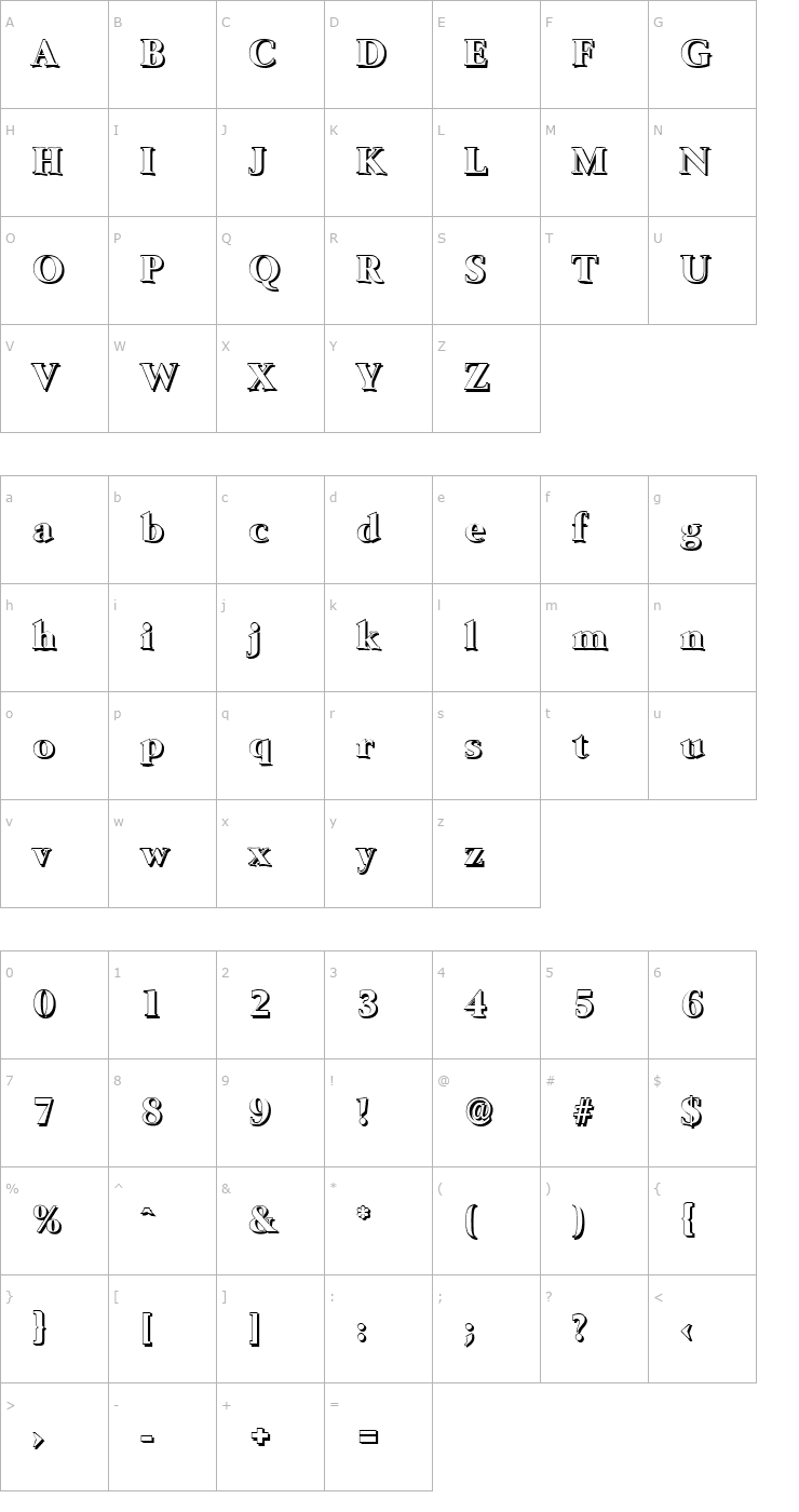 Character Map BrandonBeckerShadow-ExtraBold-Regular Font