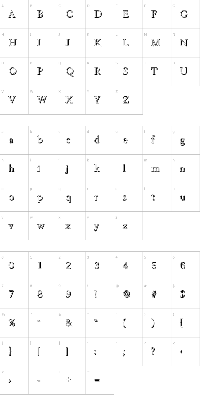 Character Map BrandonBeckerShadow-Light-Regular Font