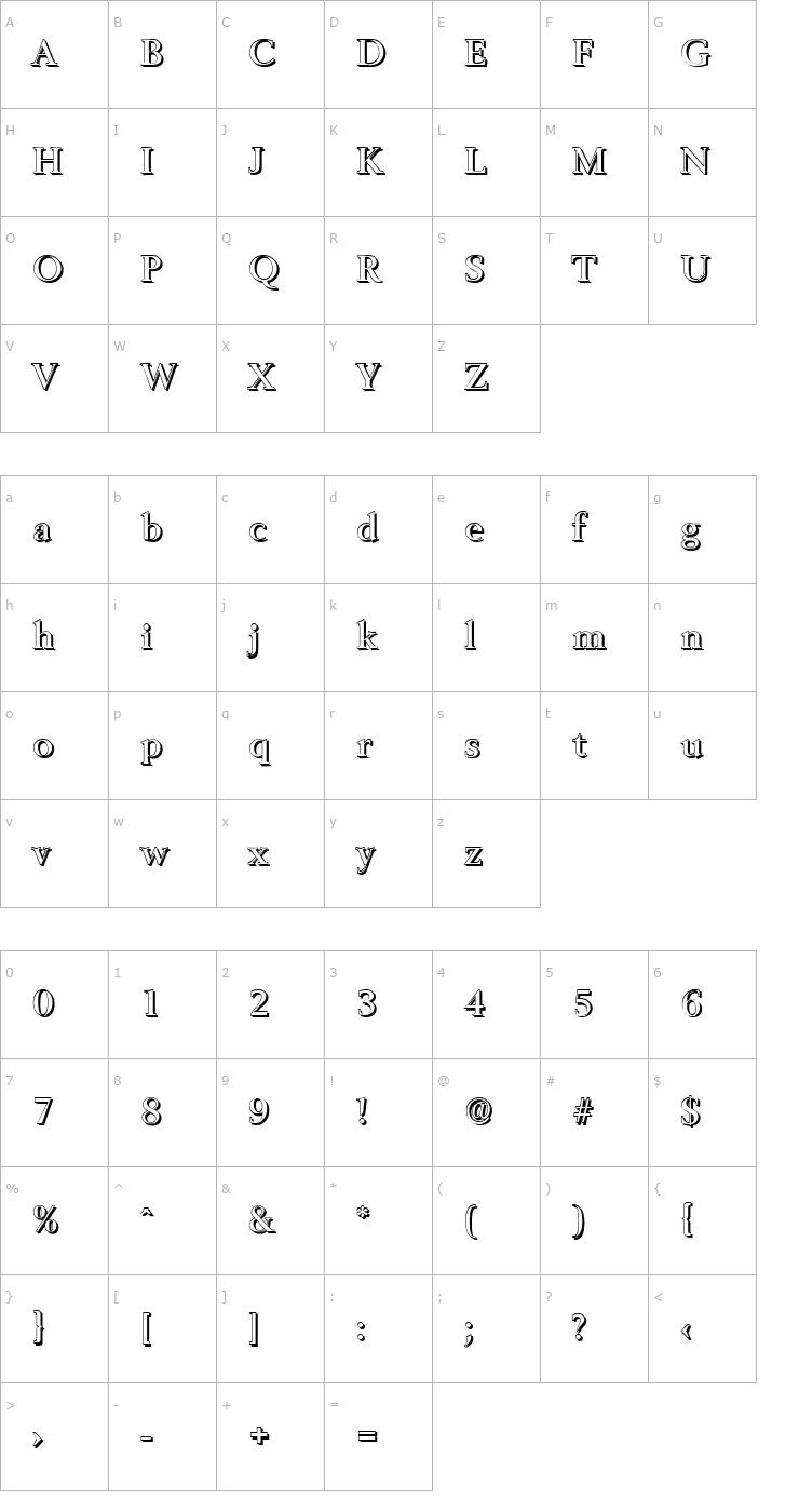 Character Map BrandonBeckerShadow-Medium-Regular Font