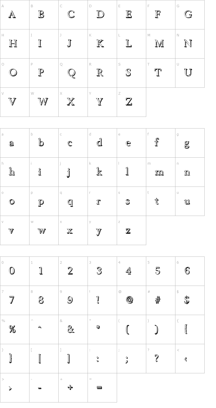 Character Map BrandonBeckerShadow-Regular Font