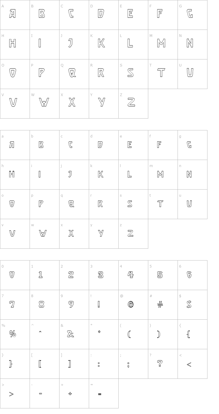 Character Map Brassett_Outline Font