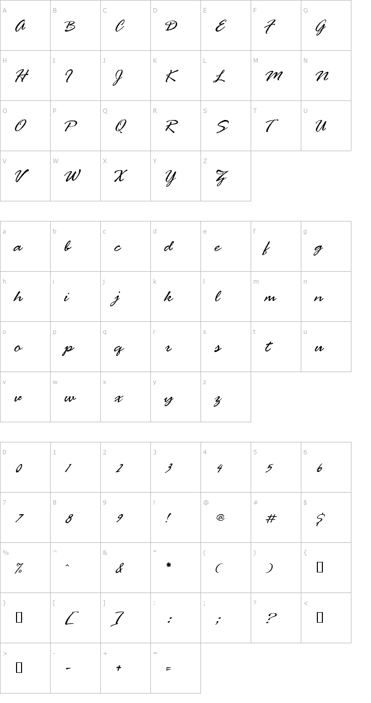 Character Map BrauerScriptRevised Font