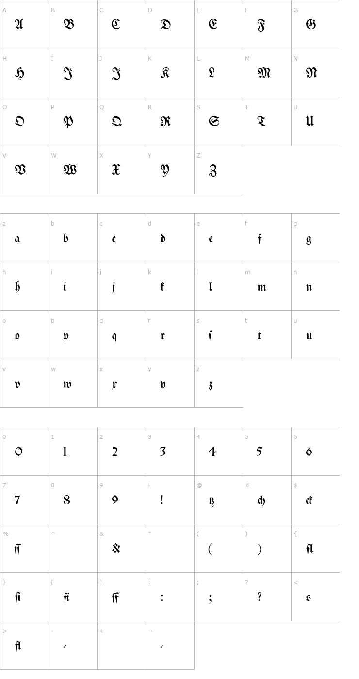 Character Map Breitkopf Fraktur Font