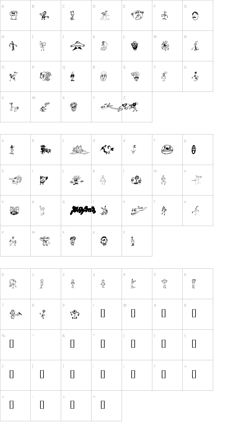 Character Map Brian powers Doodle 2 Font