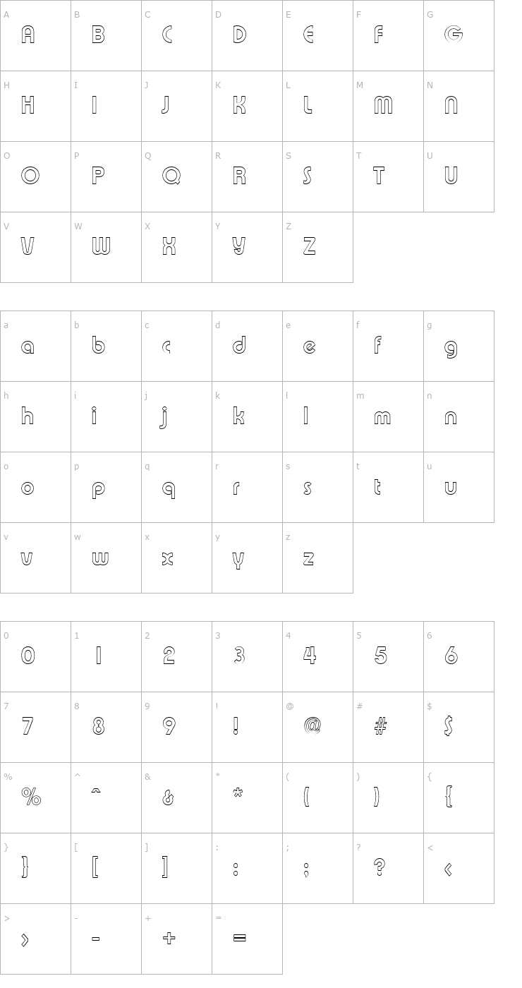 Character Map BrianBeckerOutline-Bold Font