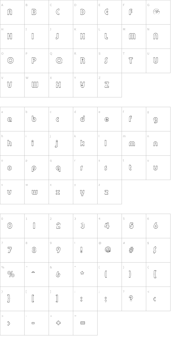 Character Map BrianBeckerOutline-ExtraBold-Regular Font