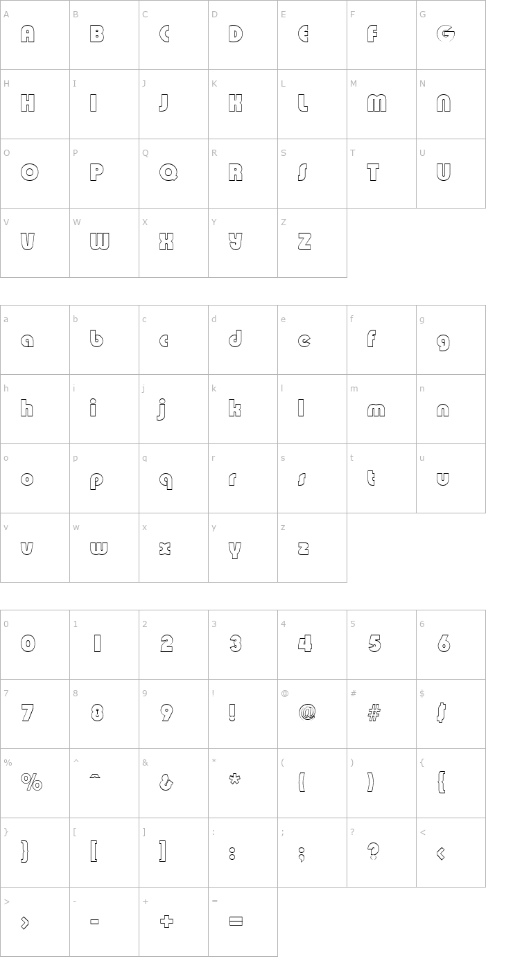 Character Map BrianBeckerOutline-Heavy Font