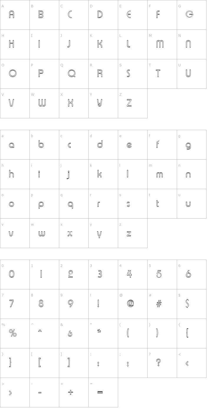 Character Map BrianBeckerOutline-Light-Regular Font