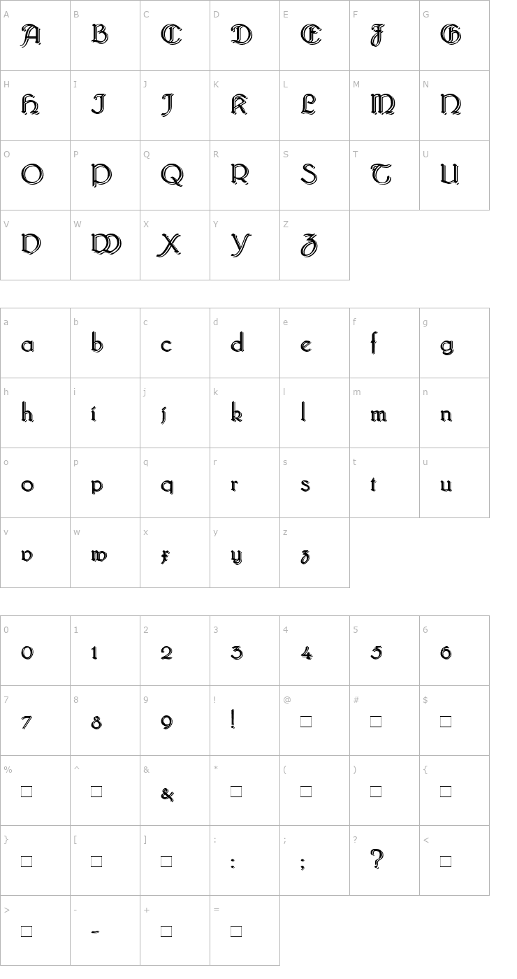 Character Map Bridgnorth_Blocked Font