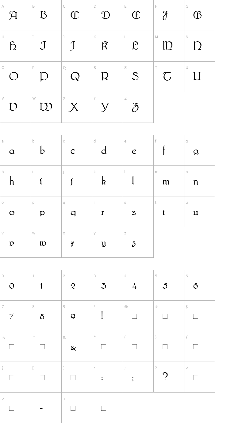 Character Map Bridgnorth Font