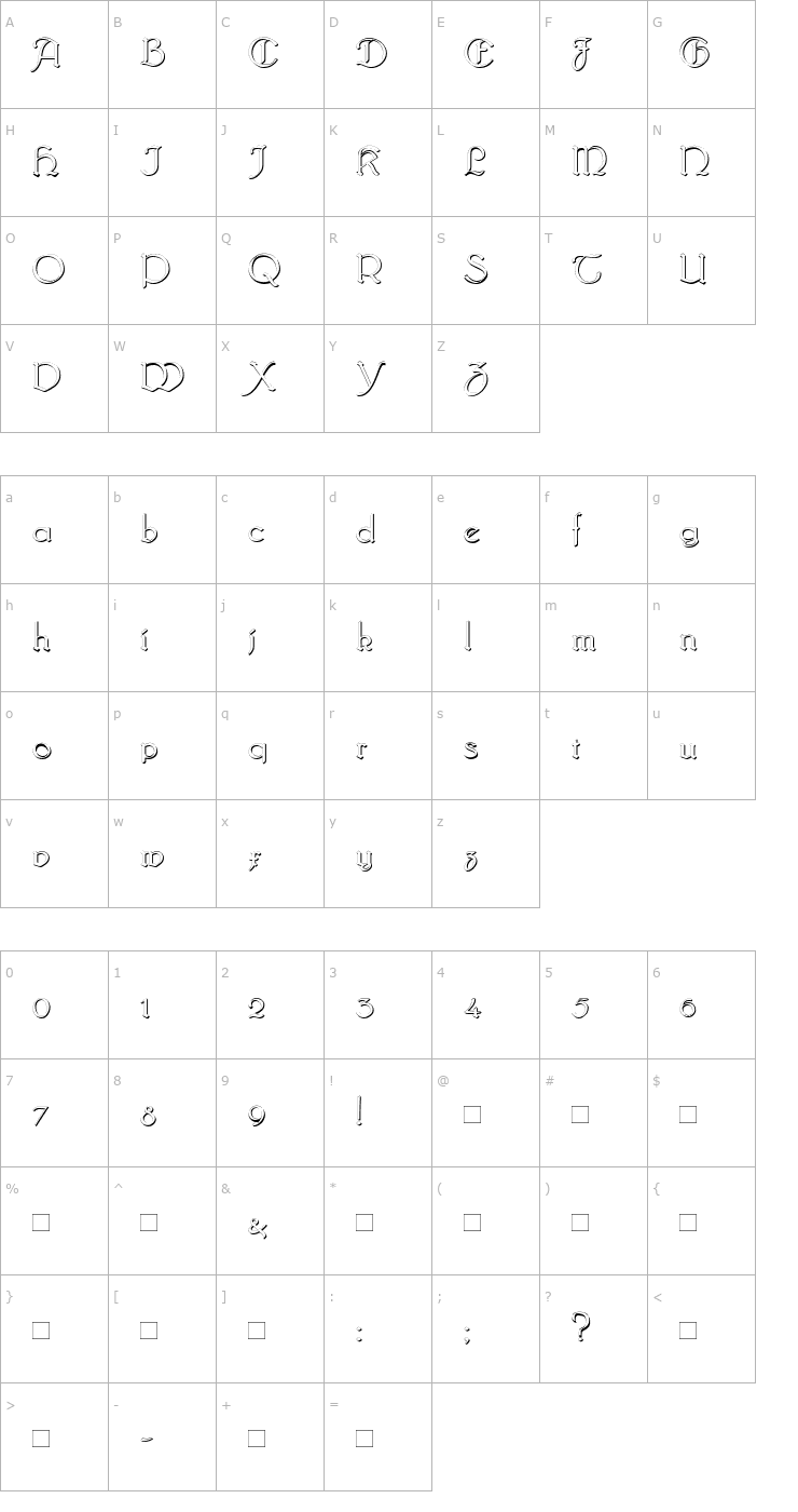 Character Map Bridgnorth-Shadow Font