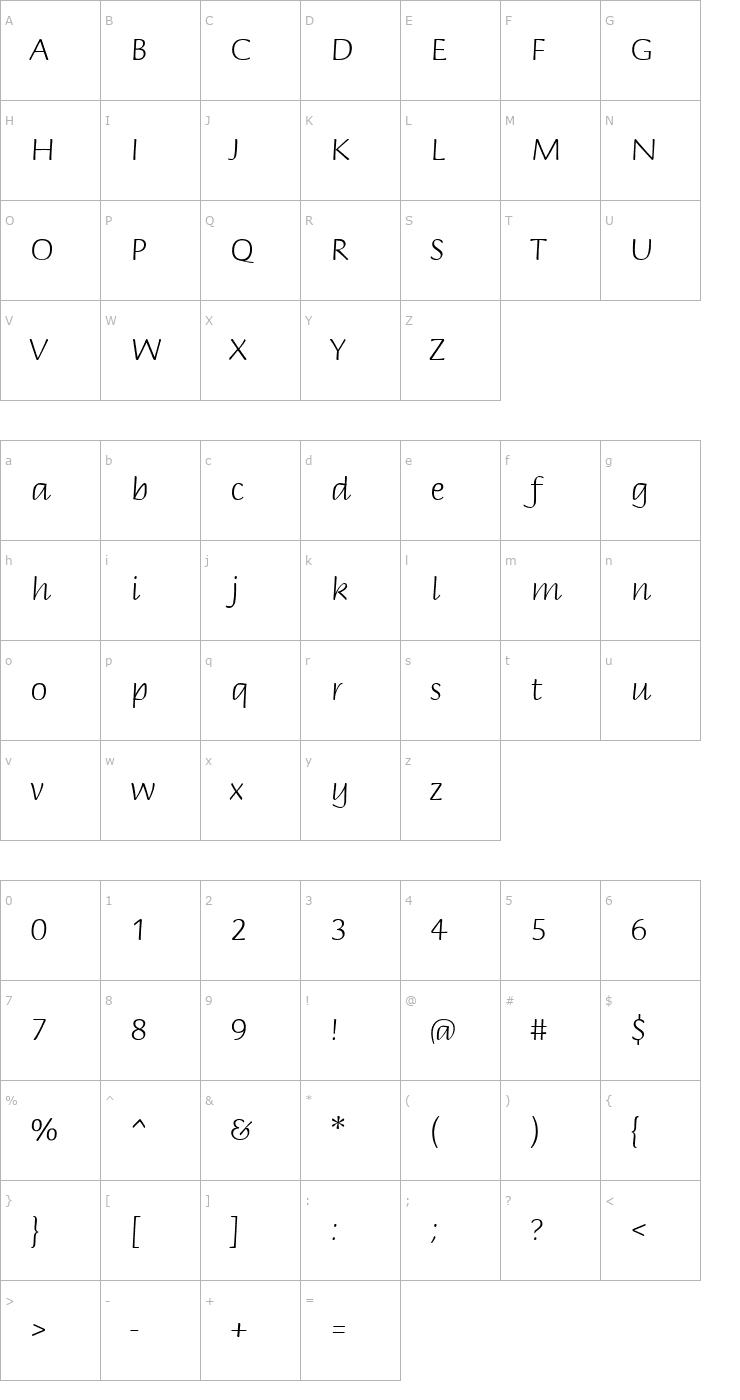 Character Map BriemScriptMM Light Font